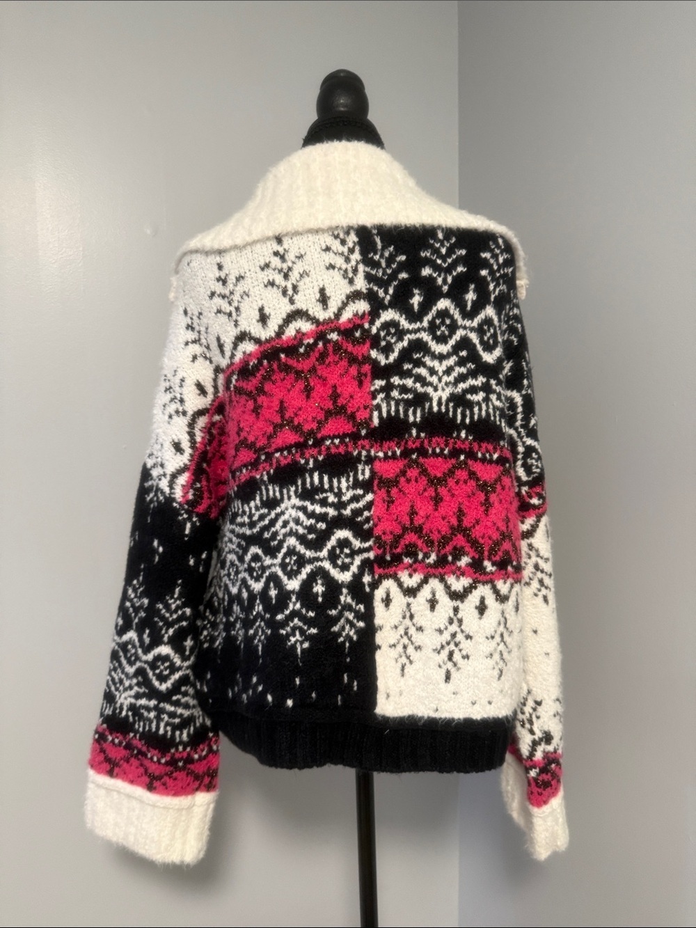 Pilcro Black, White & Pink Patterned Cowl‑Neck Sweater - Picture 4 of 4